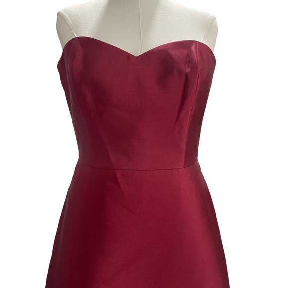 Alfred Sung Burgundy Strapless Satin Dress Size 14 Formal Gown Wedding NWT - Picture 6 of 10